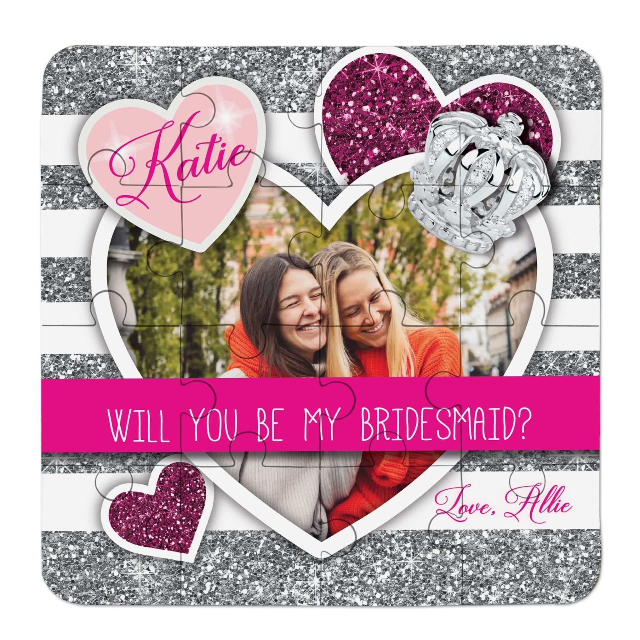 Pink and Silver Custom Photo Bridesmaid Proposal Puzzle - XOXOKristen