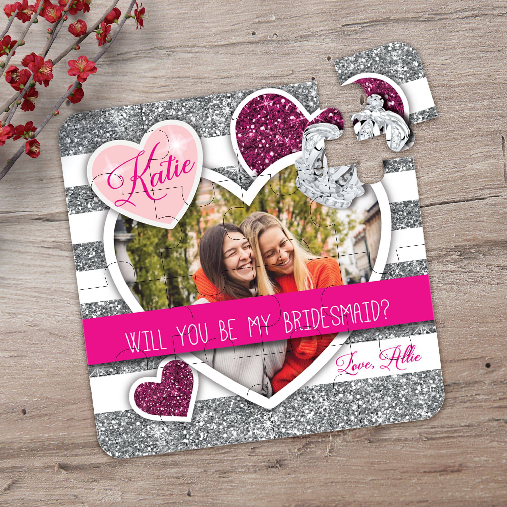 Pink and Silver Custom Photo Bridesmaid Proposal Puzzle - XOXOKristen