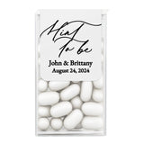 XOXOKristen personalized “Mint to Be” wedding favor label in black script and serif typography on white slightly textured cardstock-style sticker – XOXOKristen