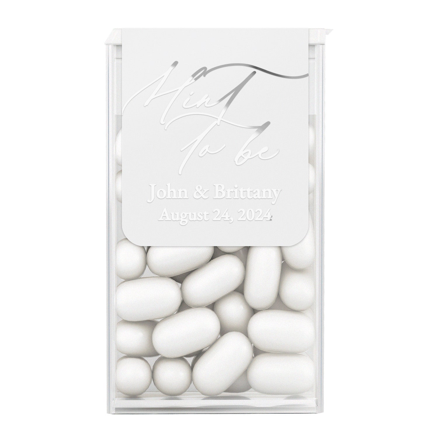 XOXOKristen personalized “Mint to Be” labels in silver foil with modern calligraphy and serif font combination, shown on sticker sheets – XOXOKristen