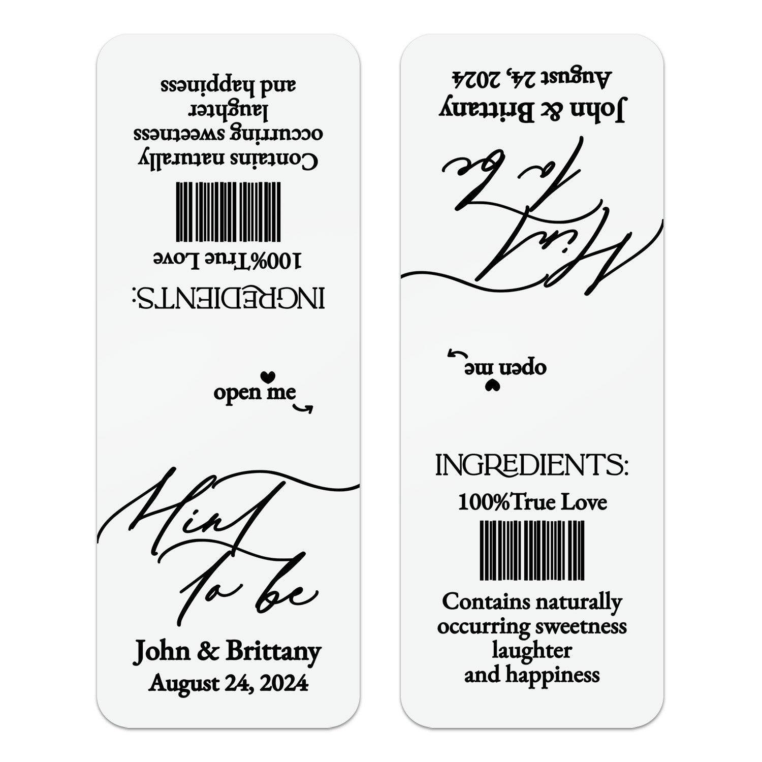 XOXOKristen personalized “Mint to Be” wedding favor label in black script and serif typography on white slightly textured cardstock-style sticker – XOXOKristen