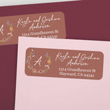 XOXOKristen personalized floral wreath return address label with terracotta background, delicate flower wreath, and white script text - XOXOKristen
