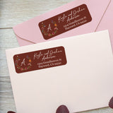 XOXOKristen custom floral return address labels on pastel pink envelopes, showing soft botanical details and elegant script font - XOXOKristen