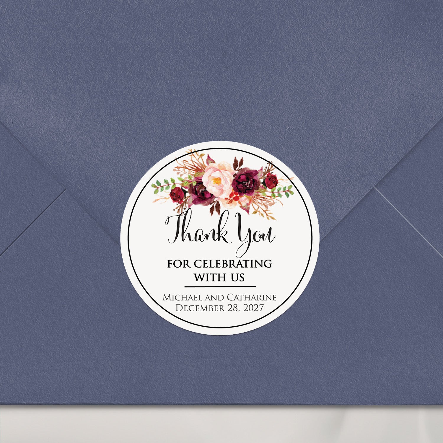 Burgundy Thank you Stickers - XOXOKristen