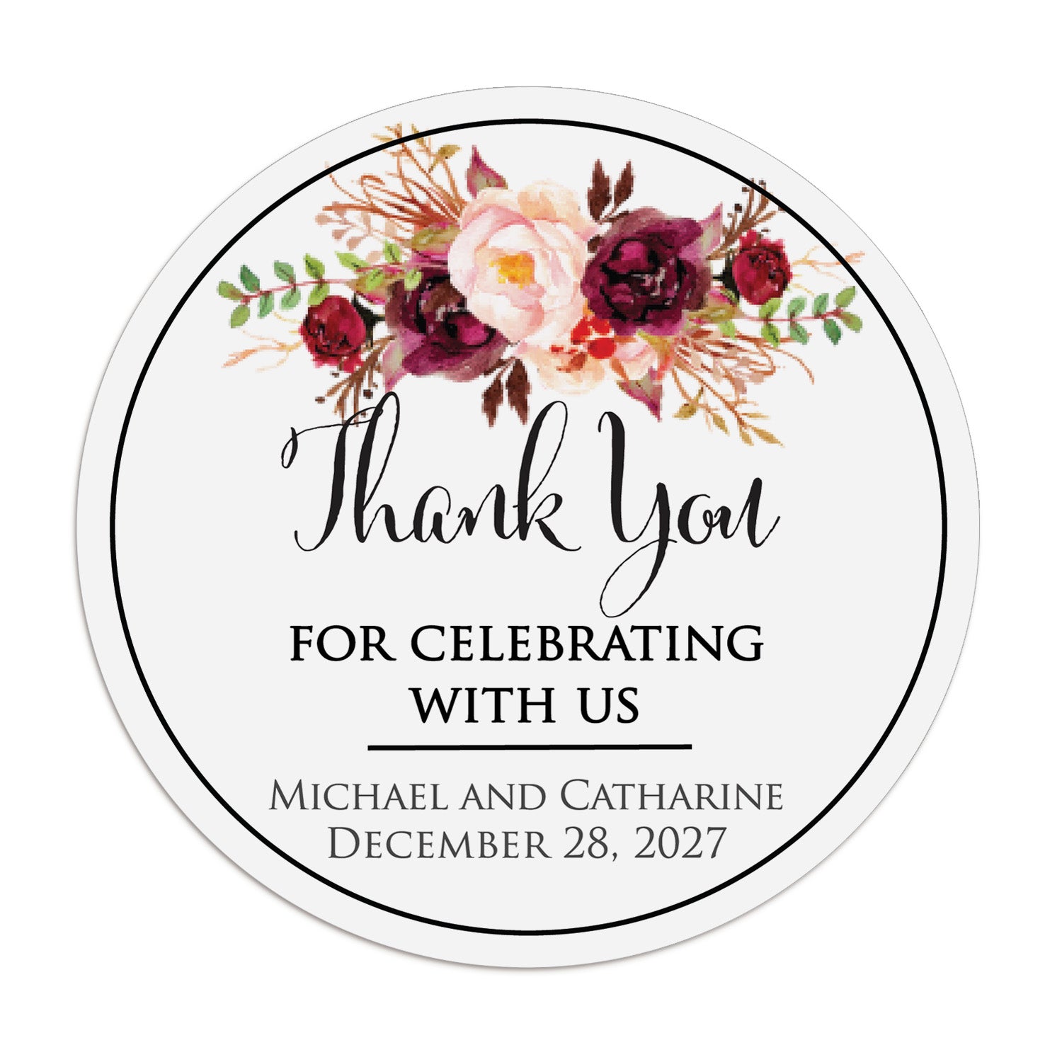 Burgundy Thank you Stickers - XOXOKristen