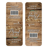 XOXOKristen single Mint to Be wedding sticker in rustic wooden style with fairy lights, custom label for Tic Tac wedding favors.