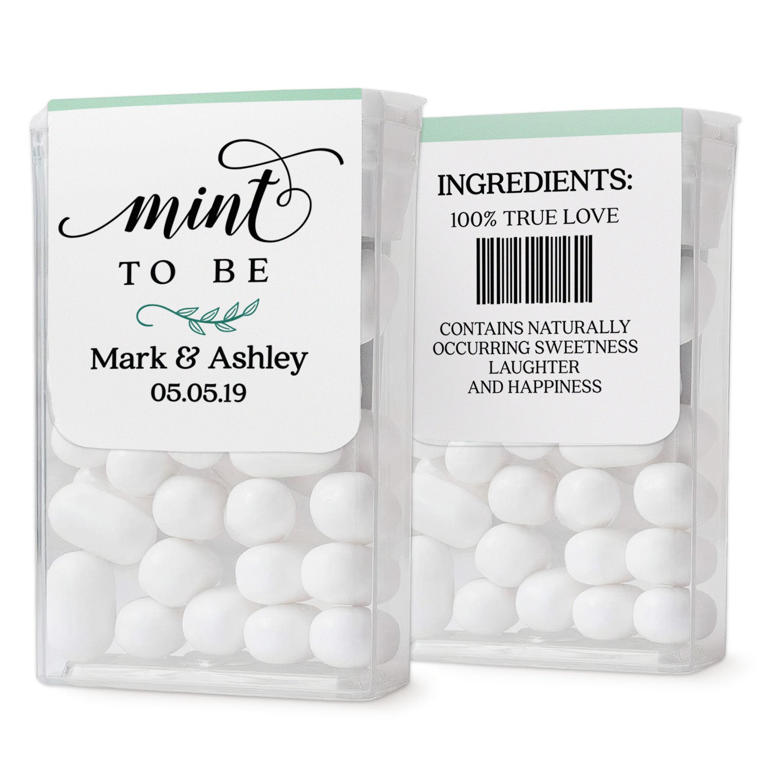 Custom Mint To Be Tic Tac labels with minimalist green detail, perfect personalized wedding favors and party decorations.