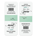 Single custom Tic Tac wrapper label with mint green accent, tailored wedding favor sticker for elegant party gifts.