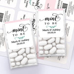 Personalized Tic Tac wedding favor stickers with pastel pink detail, custom labels for romantic guest thank-you gifts.