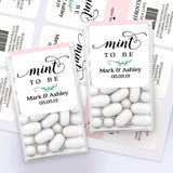 Personalized Tic Tac wedding favor stickers with pastel pink detail, custom labels for romantic guest thank-you gifts.