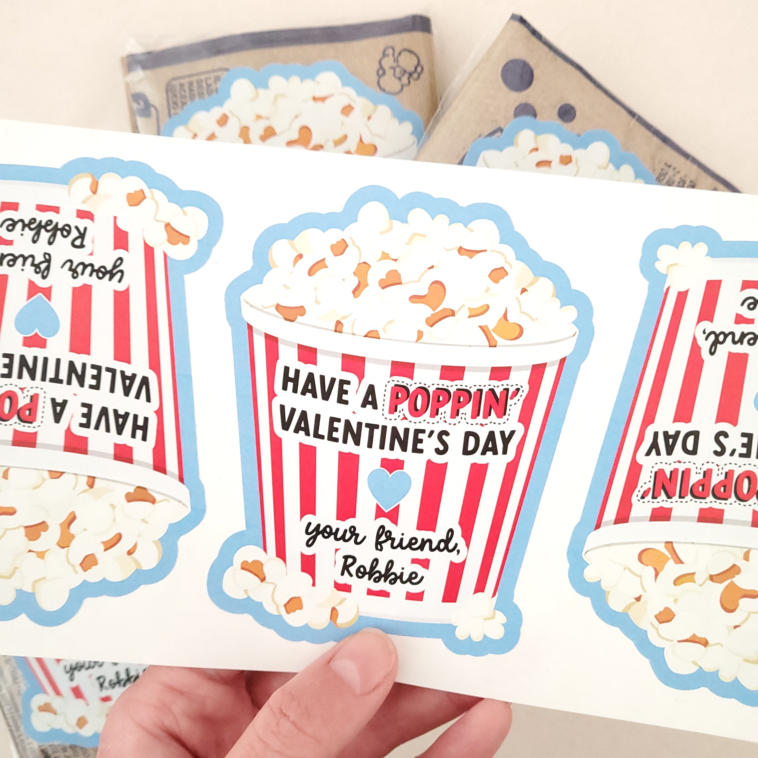 Personalized Valentine's Day Popcorn Stickers for Kids - XOXOKristen