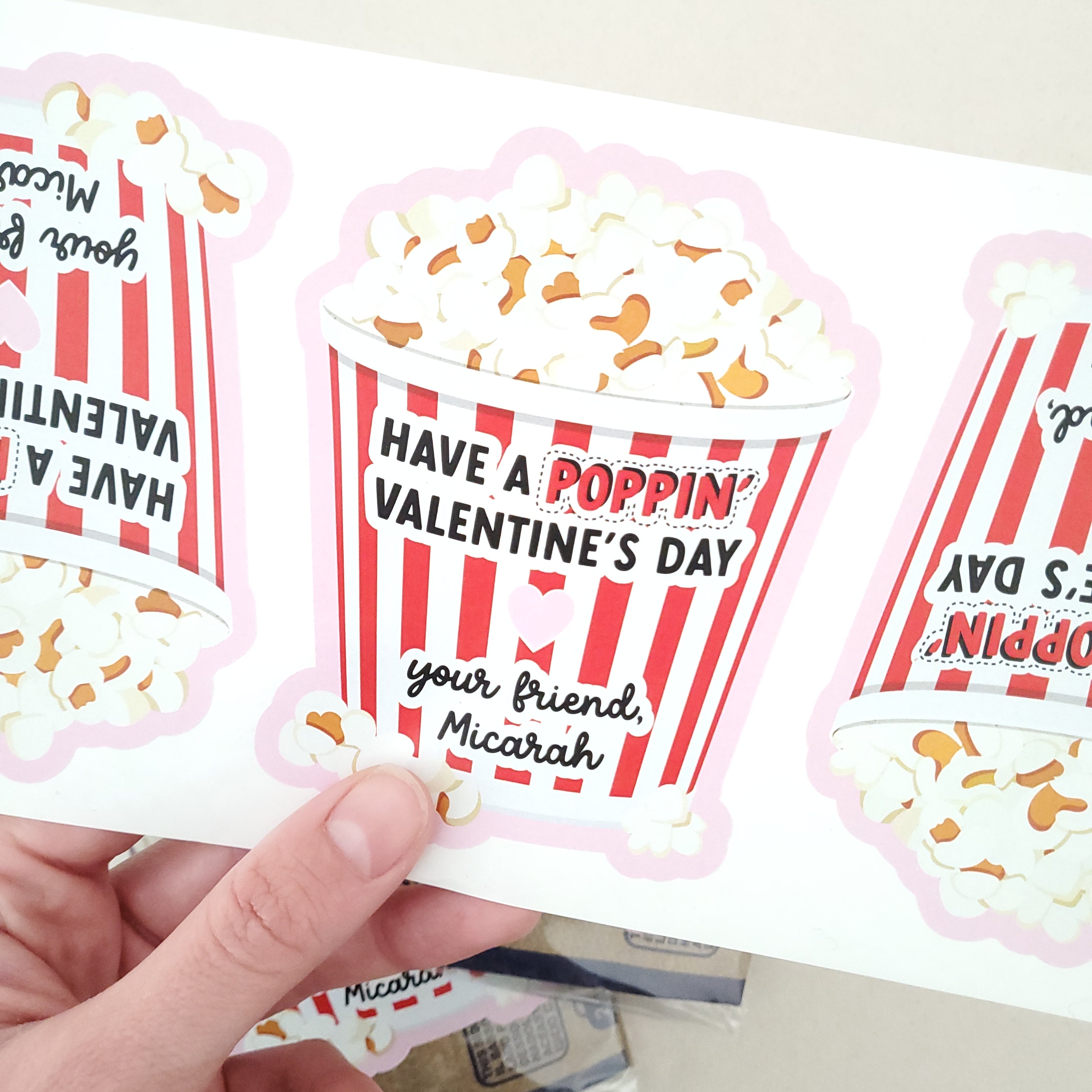 Personalized Valentine's Day Popcorn Stickers for Kids - XOXOKristen