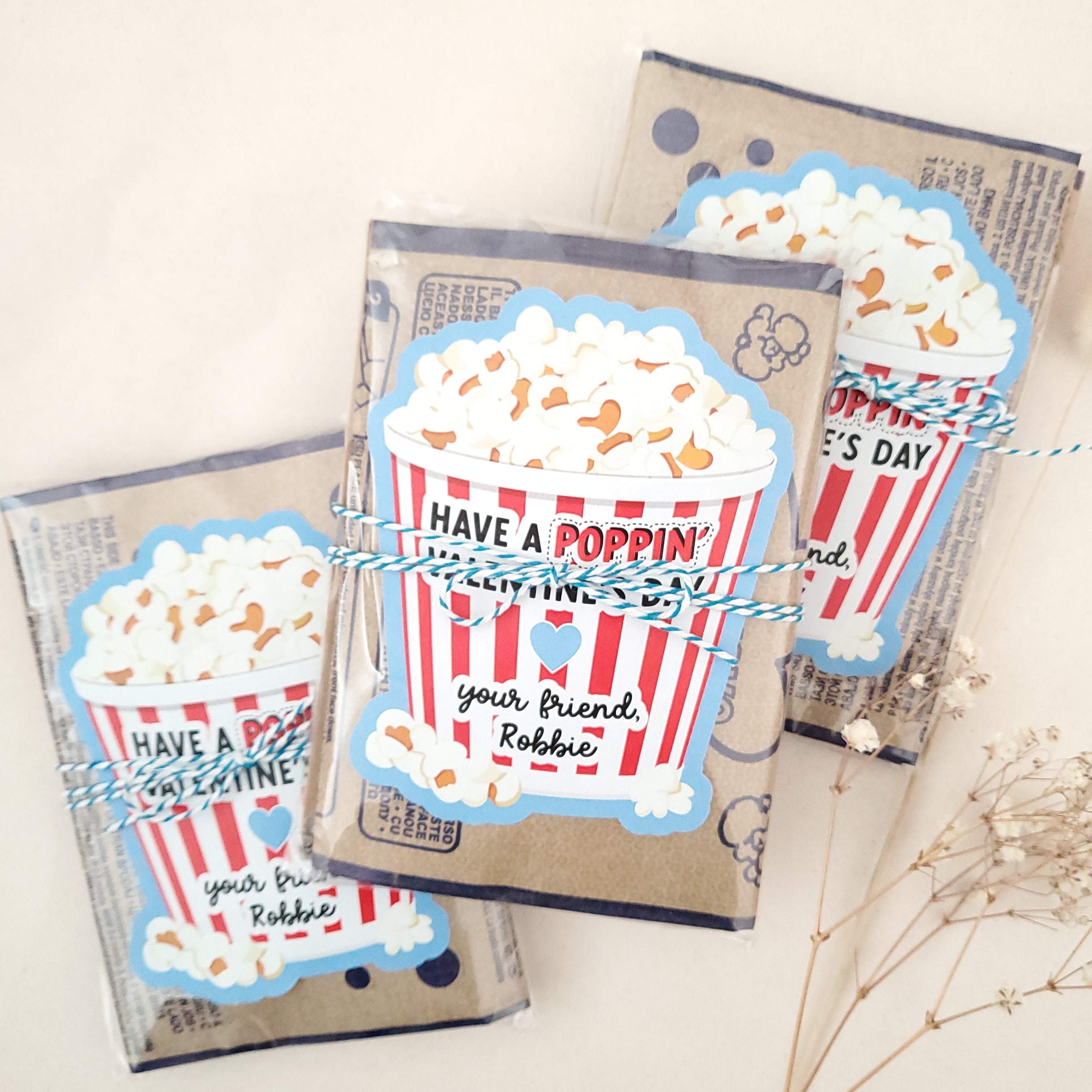 Personalized Valentine's Day Popcorn Stickers for Kids - XOXOKristen
