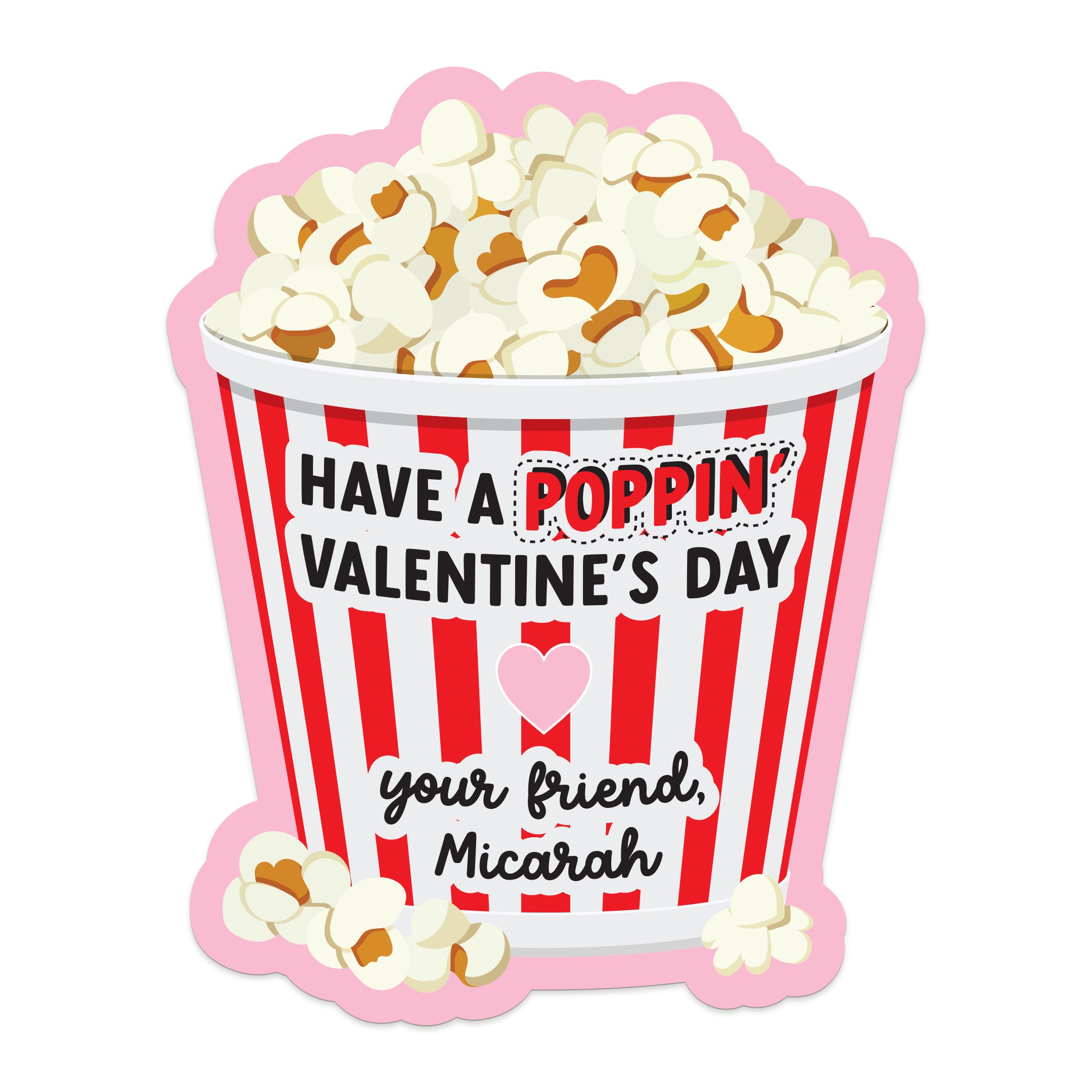 Personalized Valentine's Day Popcorn Stickers for Kids - XOXOKristen