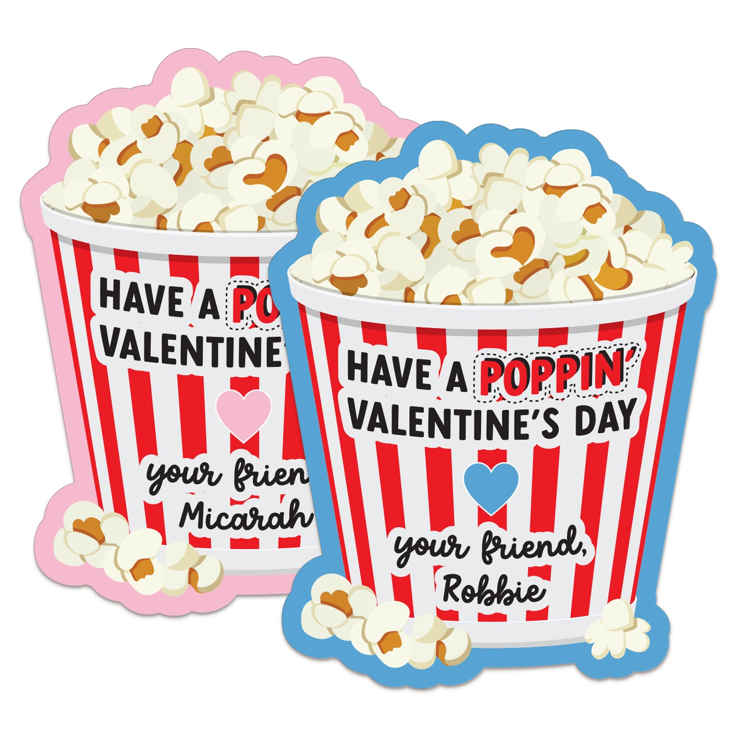 Personalized Valentine's Day Popcorn Stickers for Kids - XOXOKristen