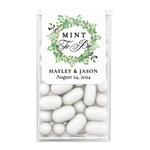 XOXOKristen personalized “Mint to Be” Tic Tac favor sticker with greenery wreath, elegant black script, and classic typography – XOXOKristen