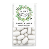 XOXOKristen personalized “Mint to Be” Tic Tac favor sticker with greenery wreath, elegant black script, and classic typography – XOXOKristen