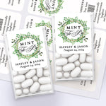 XOXOKristen multiple Tic Tac boxes decorated with personalized “Mint to Be” stickers in greenery wreath design with custom text – XOXOKristen
