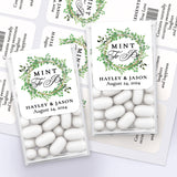 XOXOKristen multiple Tic Tac boxes decorated with personalized “Mint to Be” stickers in greenery wreath design with custom text – XOXOKristen