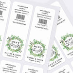 XOXOKristen printed sheets of personalized “Mint to Be” favor stickers with greenery wreath motif and elegant calligraphy – XOXOKristen