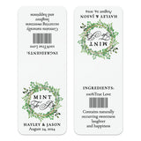 XOXOKristen close-up of personalized “Mint to Be” sticker for Tic Tac favors featuring greenery wreath and elegant script – XOXOKristen