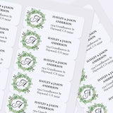 XOXOKristen sheet of multiple greenery wreath return address labels with white background, botanical foliage, and personalized text - XOXOKristen