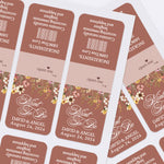 Custom Mint to Be wedding favor label in earthy brown with elegant script and hanging flowers, applied to Tic Tac containers for guests