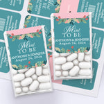 XOXOKristen custom Mint to Be wedding labels with teal background, floral wreath design, and elegant script, made for Tic Tac containers.