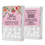 XOXOKristen sheet of blush pink personalized wedding stickers with bold floral decorations, created to wrap Tic Tac mint containers for guests