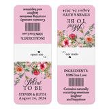 XOXOKristen personalized Mint to Be wedding stickers in blush pink with vibrant floral border, custom labels designed for Tic Tac favor boxes.