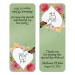 XOXOKristen close-up of floral “Mint to Be” personalized favor sticker with watercolor blooms, butterflies, and elegant typography – XOXOKristen