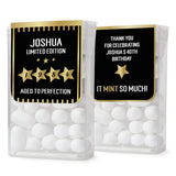 XOXOKristen front and back views of birthday favor stickers with gold stars, black base, and thank you text for milestone celebrations – XOXOKristen