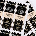 XOXOKristen printed sheets of milestone birthday favor stickers with elegant black shield design and stripe background – XOXOKristen