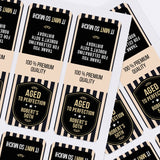 XOXOKristen printed sheets of milestone birthday favor stickers with elegant black shield design and stripe background – XOXOKristen