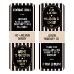 XOXOKristen close-up of “Aged to Perfection” personalized Tic Tac favor sticker with gold lettering and celebratory accents – XOXOKristen