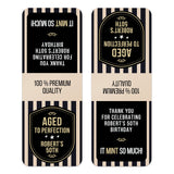 XOXOKristen close-up of “Aged to Perfection” personalized Tic Tac favor sticker with gold lettering and celebratory accents – XOXOKristen