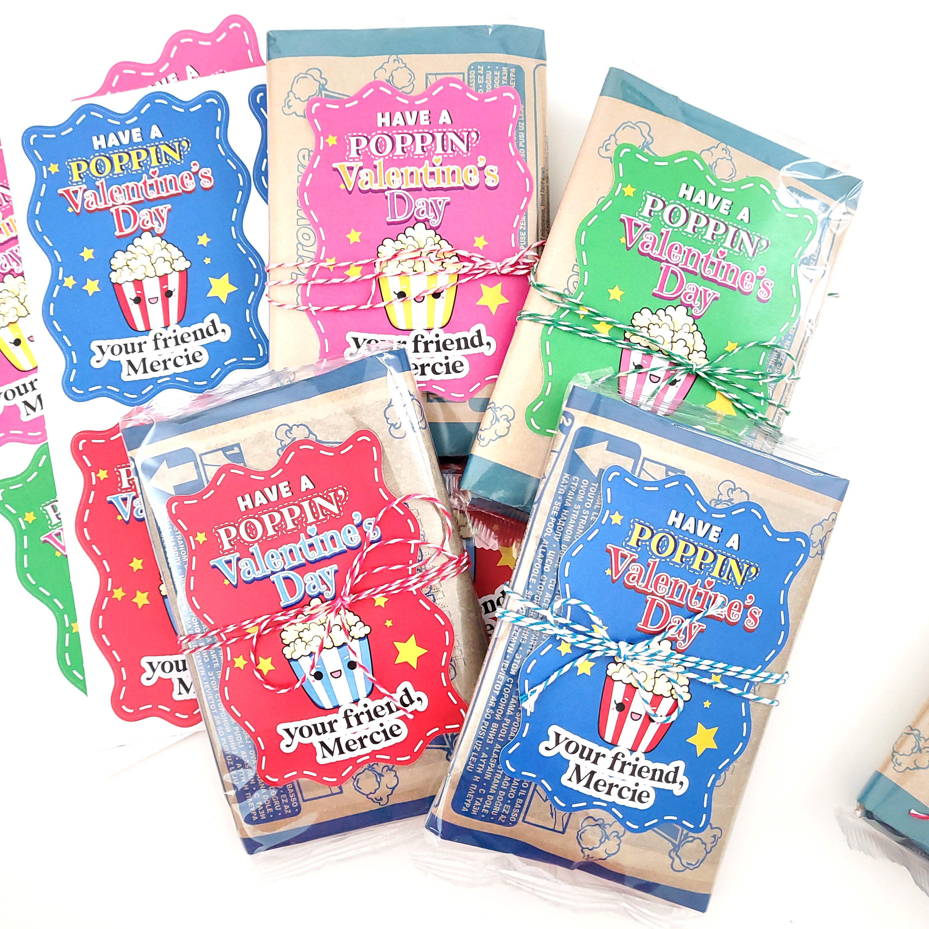 Custom Personalized Valentine Popcorn Stickers for Kids - XOXOKristen