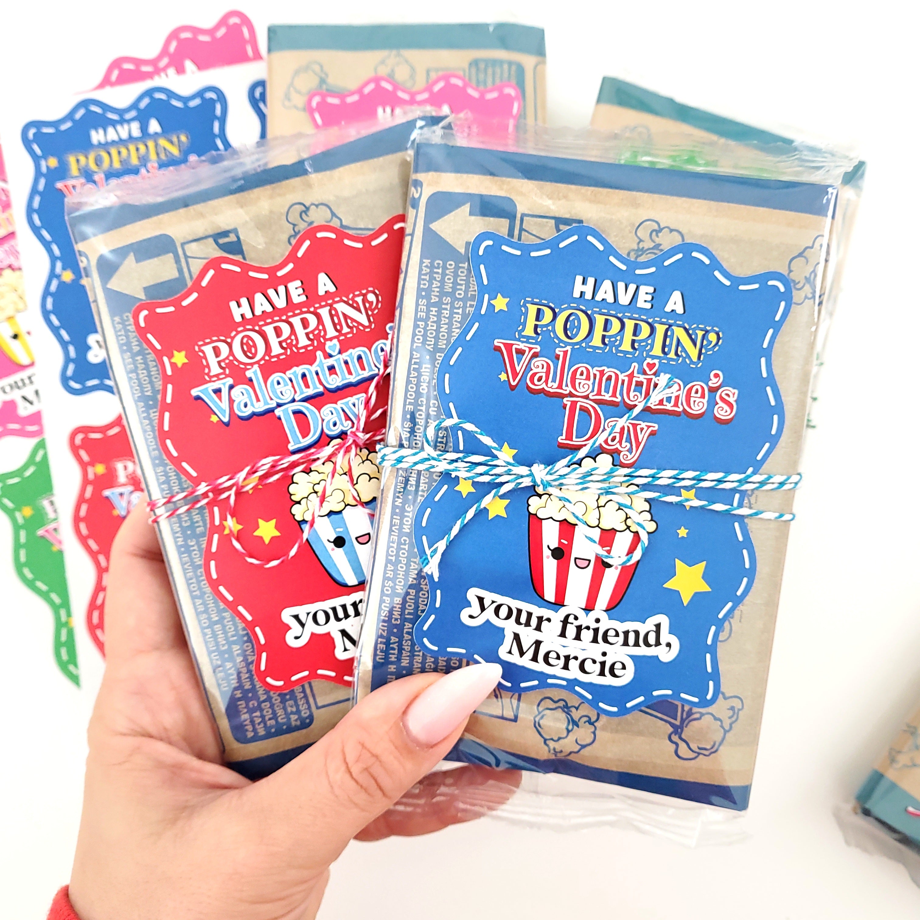 Custom Personalized Valentine Popcorn Stickers for Kids - XOXOKristen
