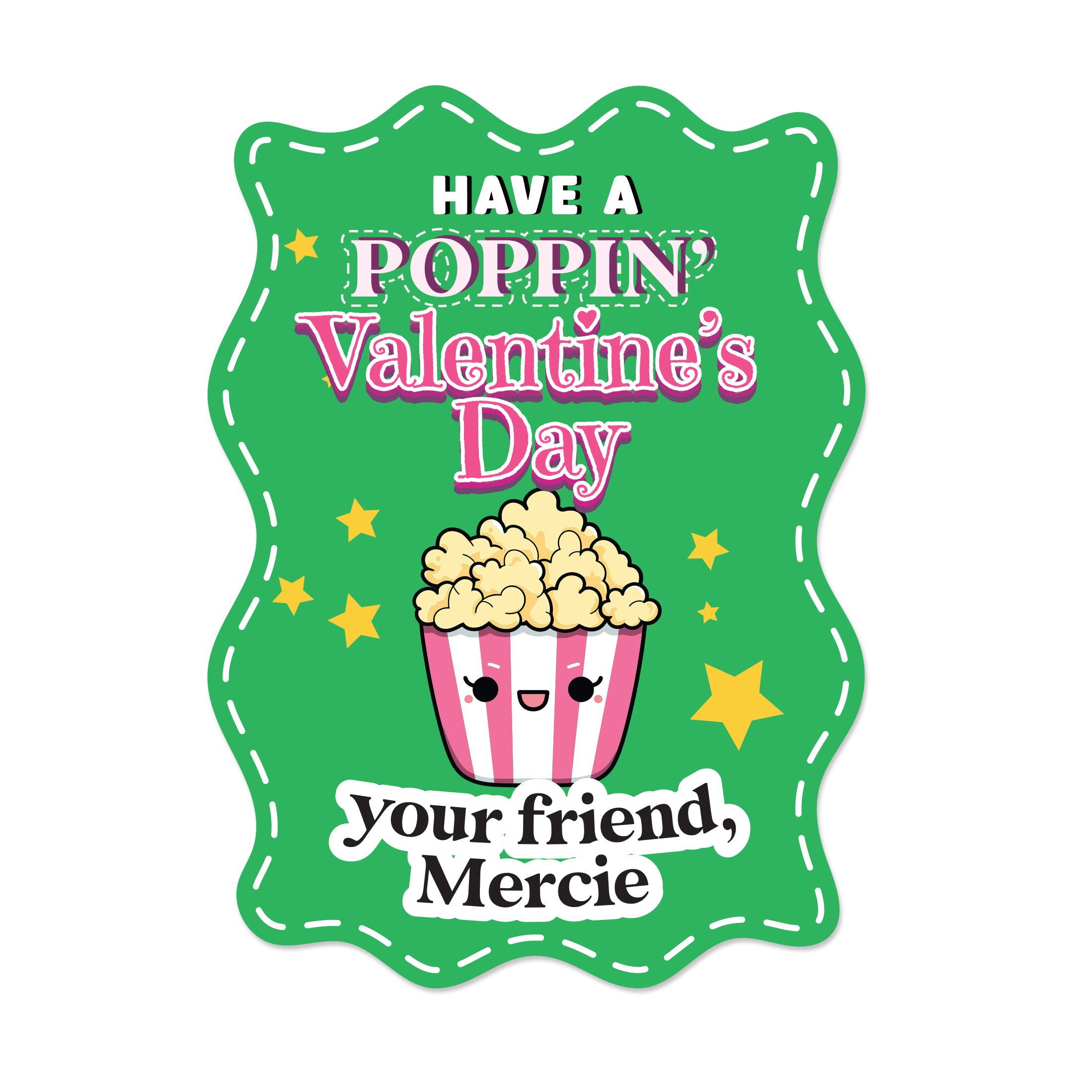 Custom Personalized Valentine Popcorn Stickers for Kids - XOXOKristen