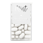 XOXOKristen custom black Mint to Be wedding stickers for Tic Tac favors featuring bold typography, heart accent, and wedding date.