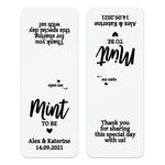 XOXOKristen personalized rose gold Mint to Be wedding stickers for Tic Tac boxes with big bold font and modern romantic style.