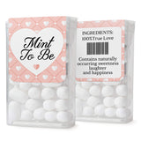 XOXOKristen “Mint to Be” favor box labels with white heart center and pink patterned background, includes ingredients design on back – XOXOKristen