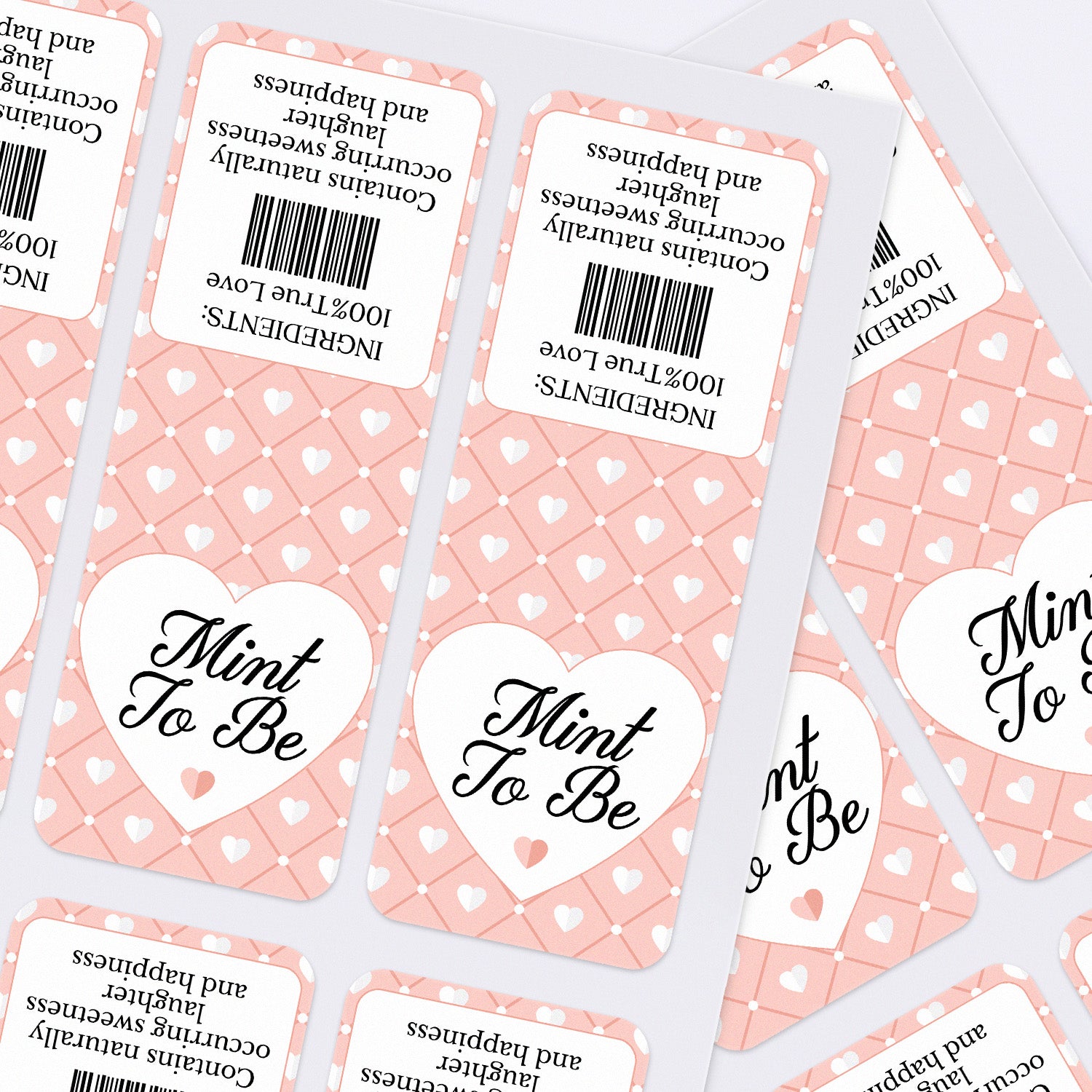 XOXOKristen bulk sheets of pink “Mint to Be” favor labels with heart motifs, ideal for mint boxes and guest gifts – XOXOKristen