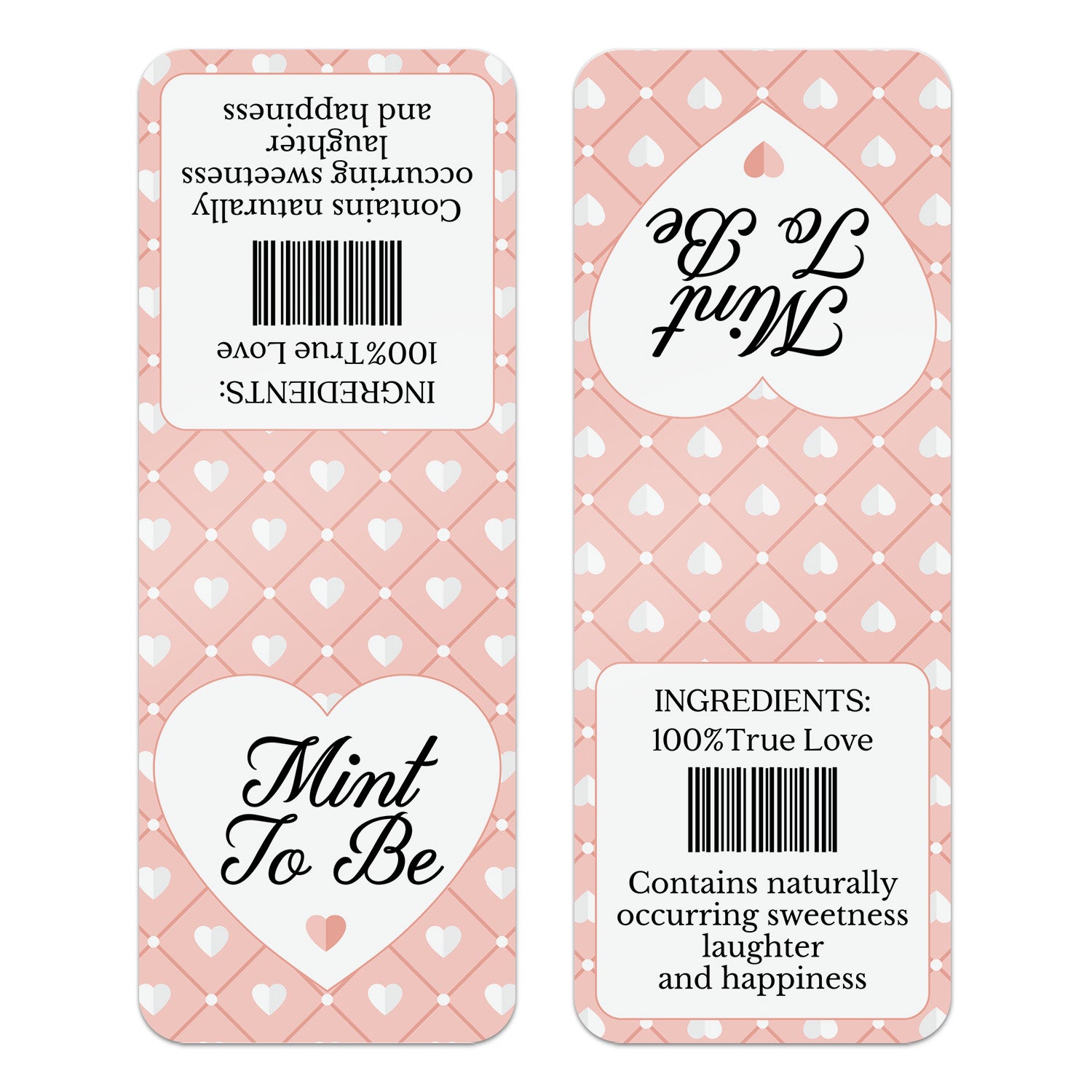 XOXOKristen custom “Mint to Be” pink and white heart favor labels, perfect for wedding favors, engagement parties, or bridal showers – XOXOKristen