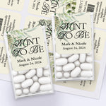 XOXOKristen personalized wedding Tic Tac stickers in ivory with watercolor greenery, custom Mint to Be labels for elegant wedding favor boxes.