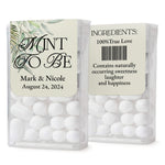 XOXOKristen custom Mint to Be wedding labels with soft ivory background and botanical leaves, designed to decorate Tic Tac containers.