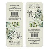 XOXOKristen single custom Tic Tac wedding label in ivory with delicate green foliage and romantic typography, designed for personalized favors.