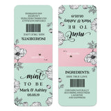Single Mint To Be personalized label in mint green background with blush pink stripe and floral line art, designed for Tic Tac favors.