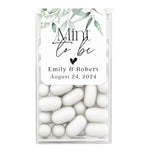 XOXOKristen personalized Mint to Be wedding stickers with white background and eucalyptus greenery, custom labels for Tic Tac favors