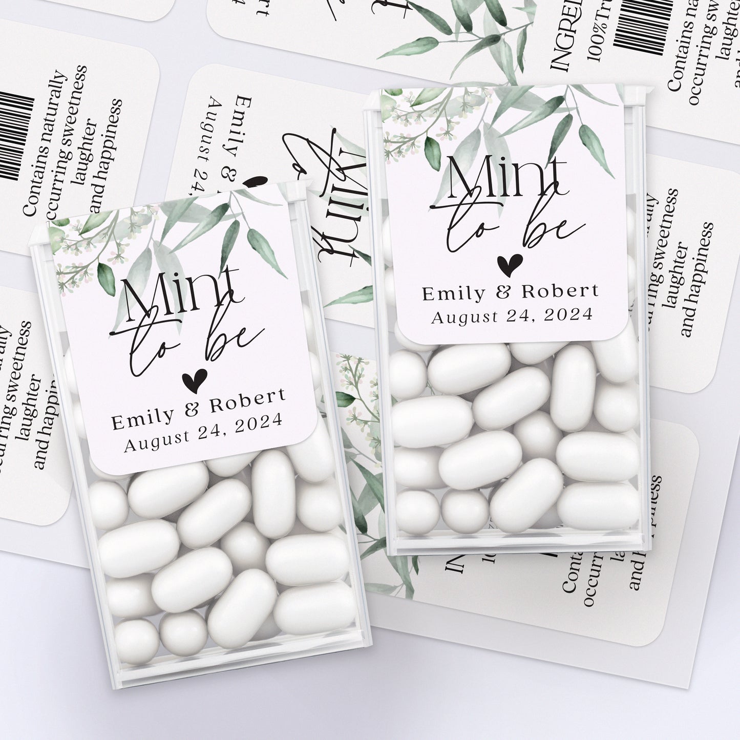 greenery wedding favor sticker with mint to be design, to use with tic tac boxes - XOXOKristen